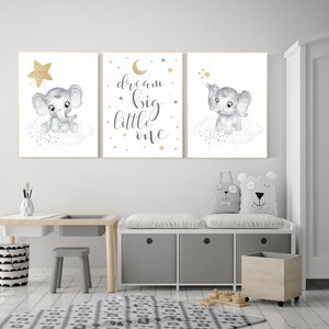 Nursery wall art gold gray, gender neutral nursery, gold nursery, elephant nursery, baby room decor, gender neutral nursery ideas, grey