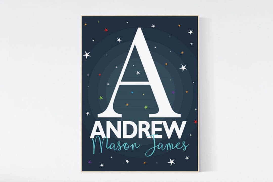 Nursery Wall Art Name, Space Nursery Decor, Outer Space Room Art, Name