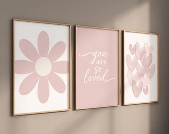 Blush Flower Nursery Prints: Girl Bedroom Decor Art (Print Only)