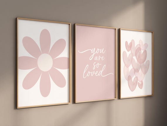 Flower nursery, flower prints for girls room, you are so loved, blush nursery, Girl bedroom art, heart print, girls room decor, baby girl