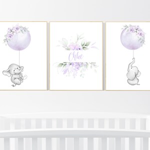 Purple nursery, Boho baby room, nursery wall art elephant, nursery decor girl, nursery decor girl floral, lilac nursery decor, lavender