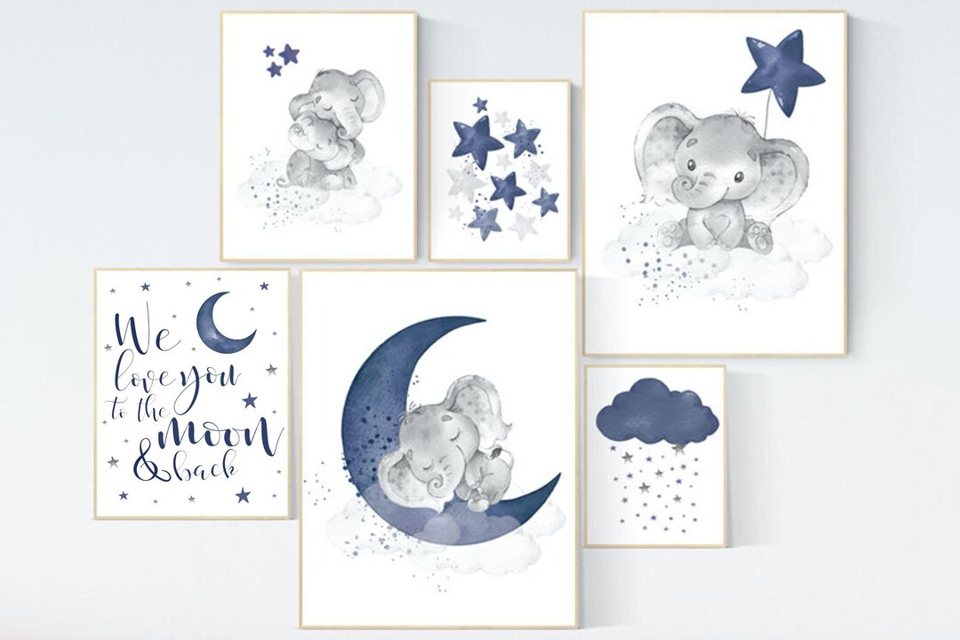 Nursery Decor Boy Elephant Nursery Wall Art Boy Navy Blue - Etsy