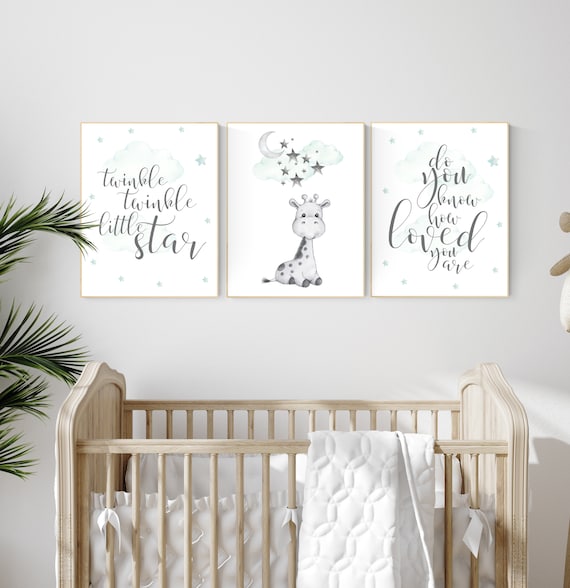 Nursery decor mint, gender neutral nursery, giraffe nursery, twinkle twinkle little star, animal prints, mint green nursery, gender neutral