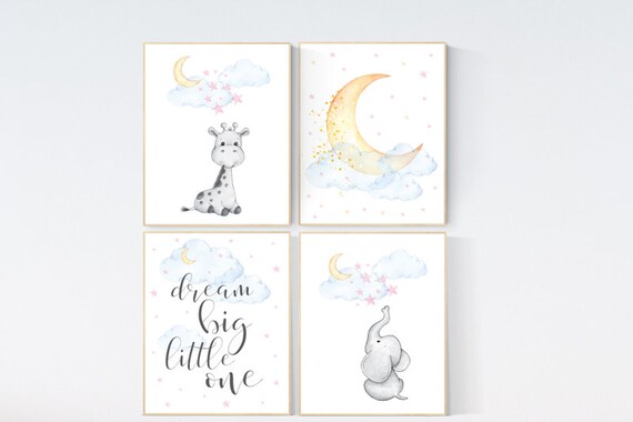 Nursery decor elephant, dream big little one, elephant balloon, gender neutral, nursery wall art, baby room, unisex, giraffe nursery art