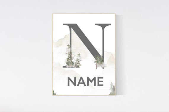 Nursery decor mountain, nursery wall art, tree nursery decor, adventure theme nursery, forest, sage green, beige, woodland animals