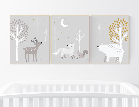 Nursery decor woodland animals, gender neutral nursery, Woodland Nursery Wall Art, Woodland animal prints, forest, animal nursery wall decor