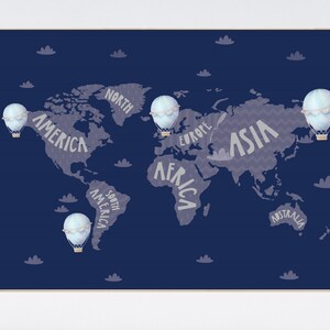 World map nursery, World map wall art, nursery decor boy, navy nursery, kids room, nursery wall art map, map print world, map nursery