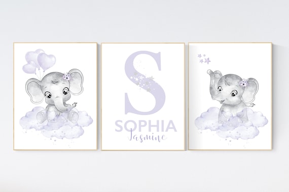 Nursery decor girl lavender, purple nursery, nursery decor elephant girl, Girls room decor purple, moon and stars, nursery decor girl, lilac