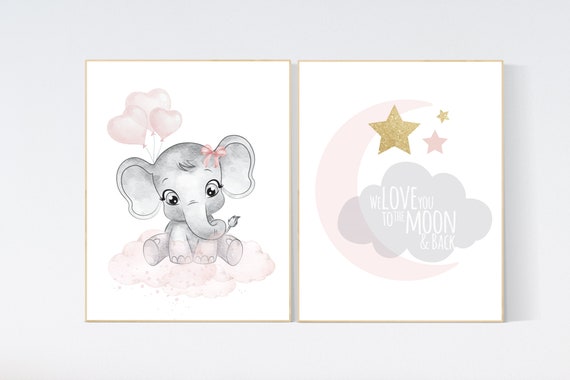 Blush pink nursery decor, blush gold nursery, nursery decor elephant, nursery decor girl, blush nursery, animal balloon