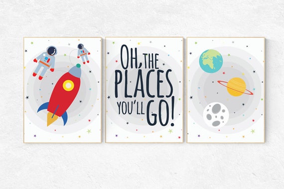 Space nursery decor, baby boy nursery oh the places you'll go, outer space nursery, space print, Space themed nursery, nursery prints, boy