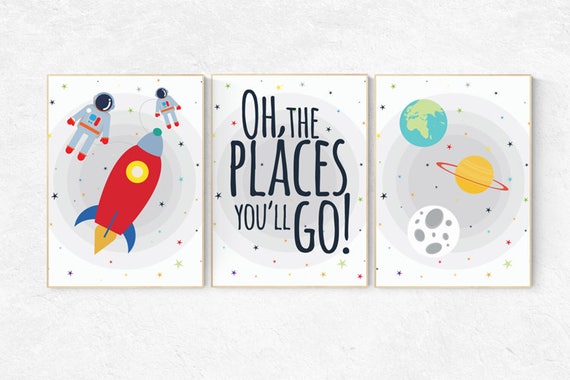 Space nursery decor, baby boy nursery oh the places you'll go, outer space nursery, space print, Space themed nursery, nursery prints, boy