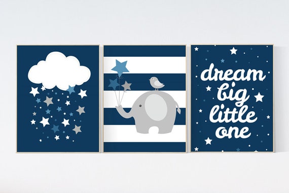 Nursery decor boy, NAVY nursery prints quotes, nursery prints boy, navy blue nursery decor, dream big, nursery decor elephant navy nursery