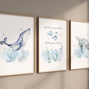 Whale nursery, Under the sea nursery, gender neutral, Ocean themed nursery, Sea nursery decor, Nautical nursery print set, ocean nursery