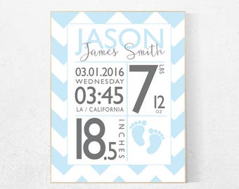 Impresión personalizada de estadísticas de nacimiento: Letrero con nombre para la habitación de los niños, anuncio del bebé