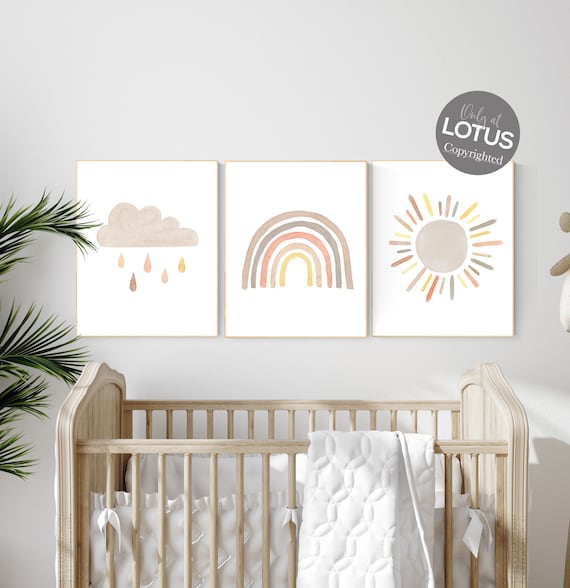 Nursery decor rainbow, neutral Rainbow Wall Art, rainbow Print Set, Cloud Rainbow Sun, Rainbow Wall Art, gender neutral, Watercolor Rainbow