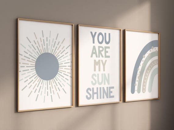 Nursery decor boy Boho, rainbow nursery, blue green nursery, boys room decor, moon nursery, boho prints, boys nursery, you are my sunshine