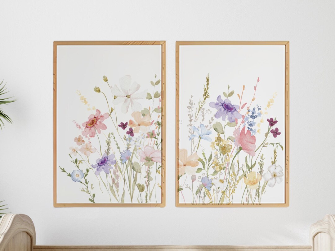 Wildflower Wall Art Set of 2, Pastel Floral Nursery Prints - Etsy