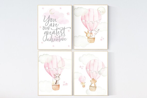 Hot air balloon nursery, nursery decor girl, you are our greatest adventure nursery, nursery prints girl, animal nursery, pink nursery