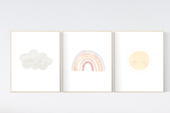 Nursery decor rainbow, neutral Rainbow Wall Art, rainbow Print Set, Cloud Rainbow Sun, Rainbow Wall Art, gender neutral, Watercolor Rainbow