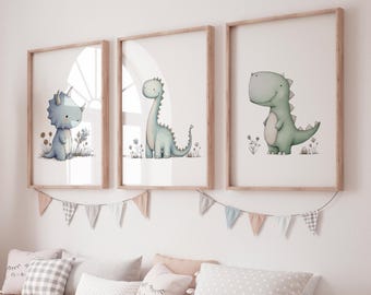 Dinosaur Nursery Prints - Set of 3 Baby Dino Wall Art