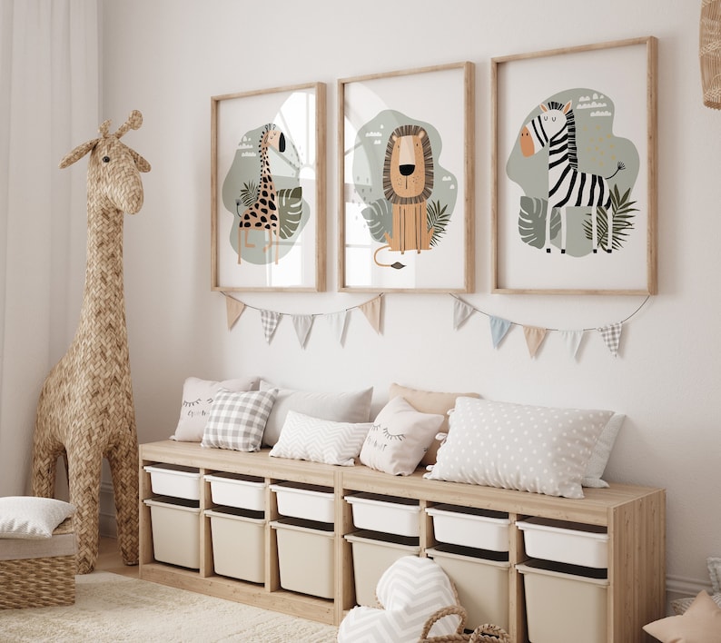 Safari Nursery Wall Prints, Boho Nursery Prints, jungle animals, Sage Green Nursery Art, animal Nursery Decor, animal prints image 2