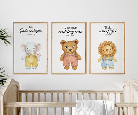 Safari Nursery Wall Art Set of 3, Bear Elephant Lion Prints
