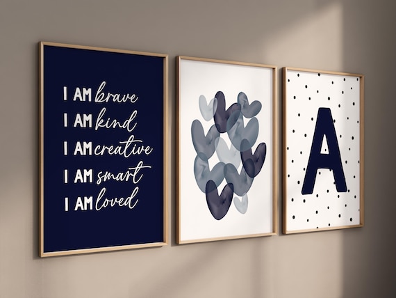 Nursery decor boy Boho, rainbow nursery, navy nursery, boys room decor, Navy blue nursery, I am brave, heart print, boy nursery print