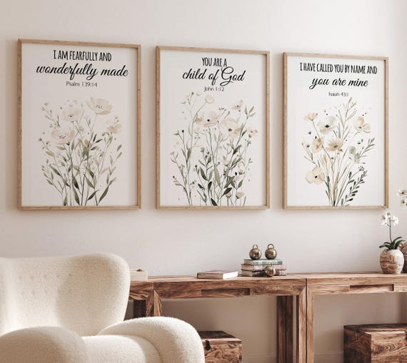 Christian Nursery Wall Art Set of 3, Bible Verse Nursery Prints