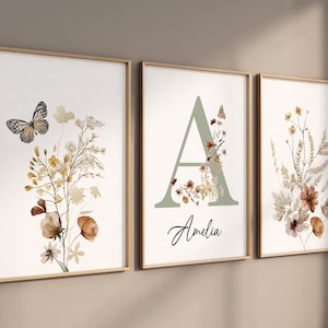 Wildflower Nursery Print: Boho Girl Room Decor, Botanical Name Sign