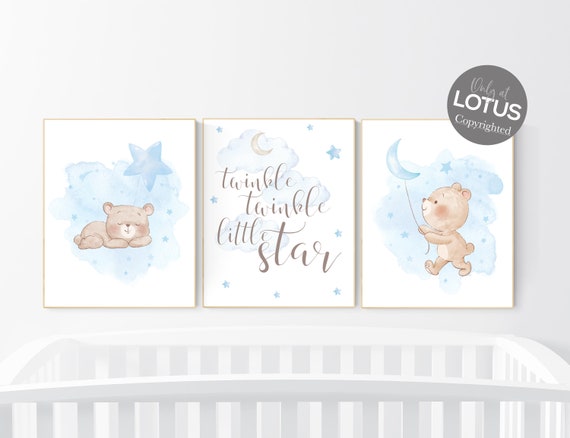 Nursery decor bear, nursery decor boy, bear nursery print, teddy bear decor, boy nursery wall decor, twinkle twinkle little star