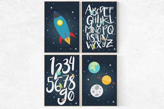 Space Nursery Decor, alphabet nursery Art, alphabet letters, outer space nursery wall art, ABC nursery toddler space themed nursery wall art