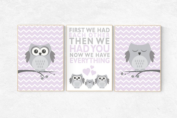 Nursery decor girl purple, Lilac nursery, purple nursery, lilac and gray, First we had each other, owl nursery, lavender, baby room decor