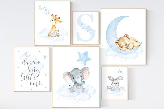 Nursery decor woodland, nursery wall art animals, nursery decor stars and moon, animal nursery prints, elephant, bunny, giraffe bear nursery