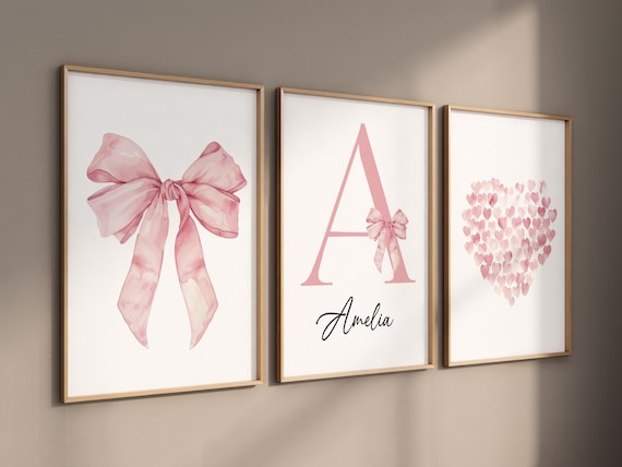 Bow print wall art, Bow nursery print, pink Bow nursery wall art, bow nursery art, bow nursery decor, bow print wall art, name print