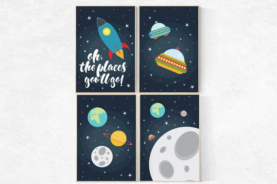 Nursery decor boy space, Space nursery wall art, space themed nursery, navy nursery, boys nursery ideas, planets, rocket, moon, astronauts