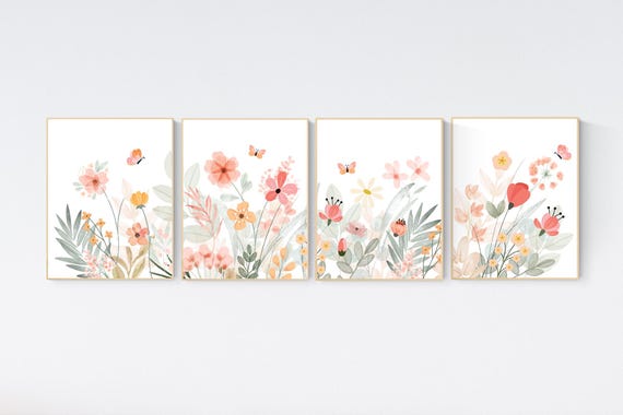 Boho Nursery wall art, Wildflower Nursery Decor, Floral Nursery, Girl Nursery Decor, vintage flower nursery, Botanical Print, home decor