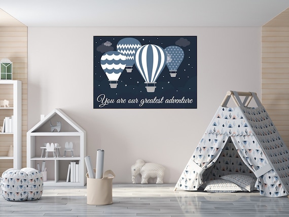 You are our greatest adventure, Nursery decor boy, navy nursery decor, hot air balloon nursery, playroom decor, boys room decor, navy decor