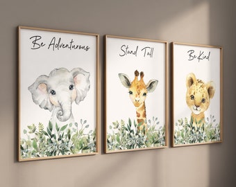 Stampe per la cameretta dei bambini con animali del safari: animali della giungla ad acquerello
