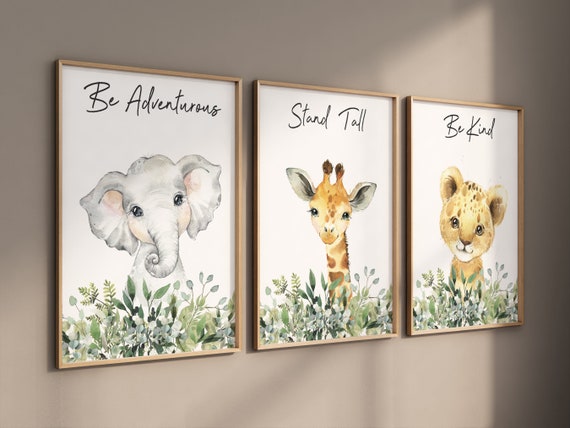 Jungle Animals, Safari Animal Nursery Prints, safari animals, safari nursery, Greenery, gender neutral nursery, Boy Nursery Wall Art