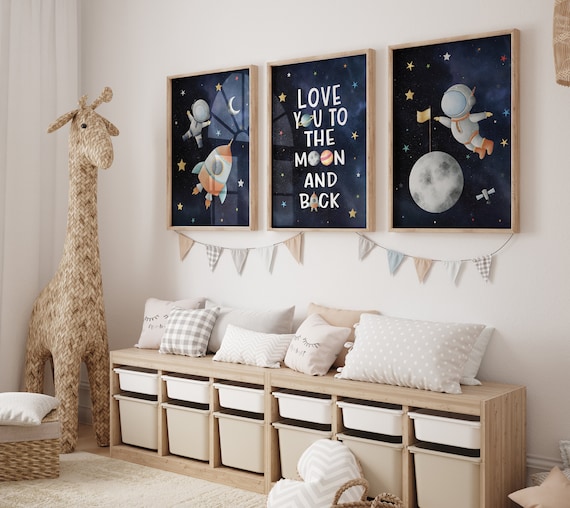 Space Nursery Prints: Astronaut, Rocket, Planets Wall Art Set