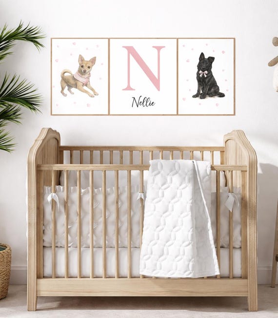 Custom Dog Name Print Set of 3, Personalized Pet Wall Art