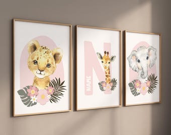 Rosa Safari Animal Prints: Blumen Mädchen Wanddeko