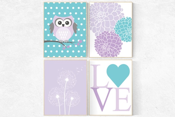 Purple teal nursery, girls room decor purple, lavender teal owl, owl nursery, owl nursery girl, purple teal decor, purple teal wall art