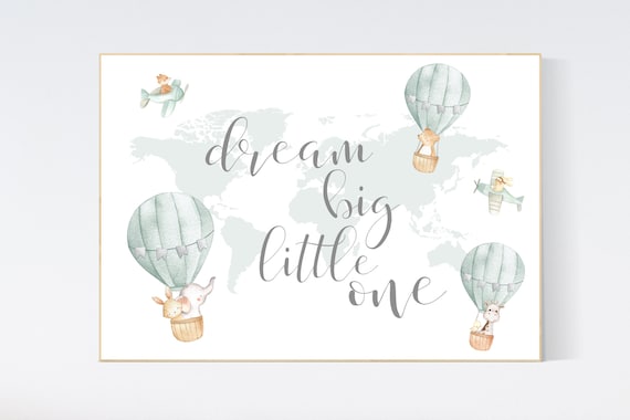 Hot air balloon nursery, Nursery decor neutral, gender neutral, animal nursery, woodland animals, sage green, green nursery, animal prints