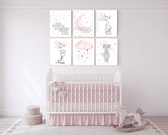 Déco chambre bébé fille rose et or, déco chambre bébé fille or et rose,  rêve grand petit, nuage et étoiles, chambre bébé, lune et étoile -   Canada