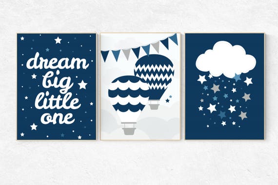 Navy gray nursery decor, dram big little one, navy nursery decor, moon nursery, elephant nursery, nursery wall art, baby room decor, navy