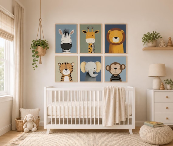 Safari Animal Nursery Prints: Boho Jungle Art