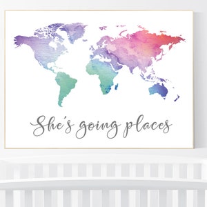 She S Going Places Pink Map She's Going Places World Map Poster World Map Wall Art | Etsy Norway