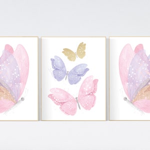 Butterfly nursery decor, pastel nursery decor, girl room decor, girl nursery, butterfly prints, pink nursery, purple nursery, gold nursery