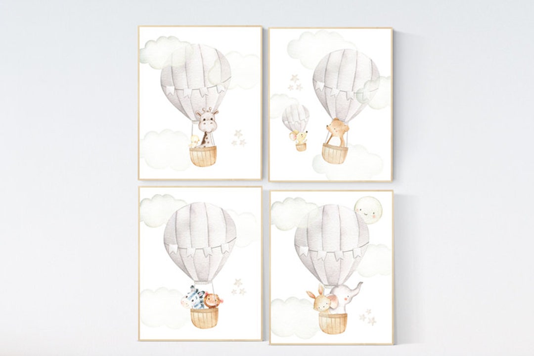 Hot Air Balloon Animal Nursery Print: Neutral Beige Decor - Etsy
